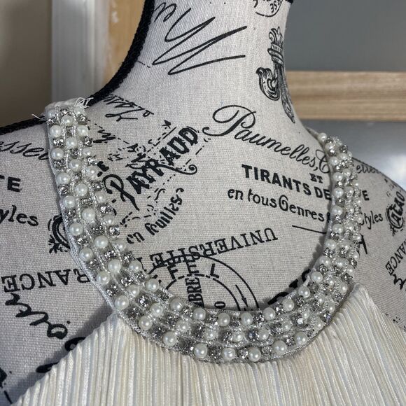 Jacaranda Ivory Elastic Waist Pleated Halter Midi Dress Women's Size M - Picture 4 of 9